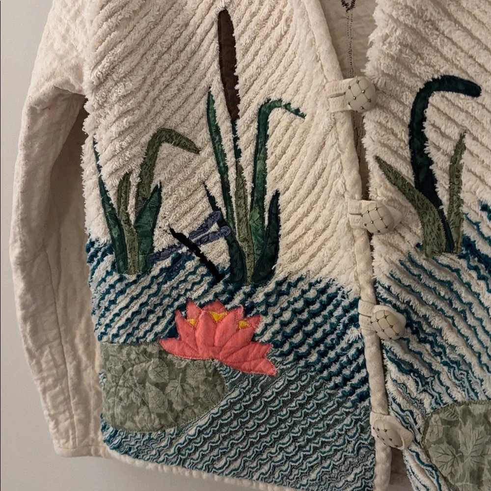 Vintage and Handmade Jacket with pond/lillypad scene size m - Picture 3 of 6